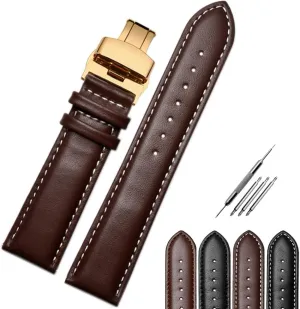 Watches Padded Watchband Color Black, Brown Choose Jaxon Top Grain Leather Rose Gold Deployment Butterfly Clasp Watch Strap Premium Watch Band Replacement for Men & Women Fit adobe facial sew Most 