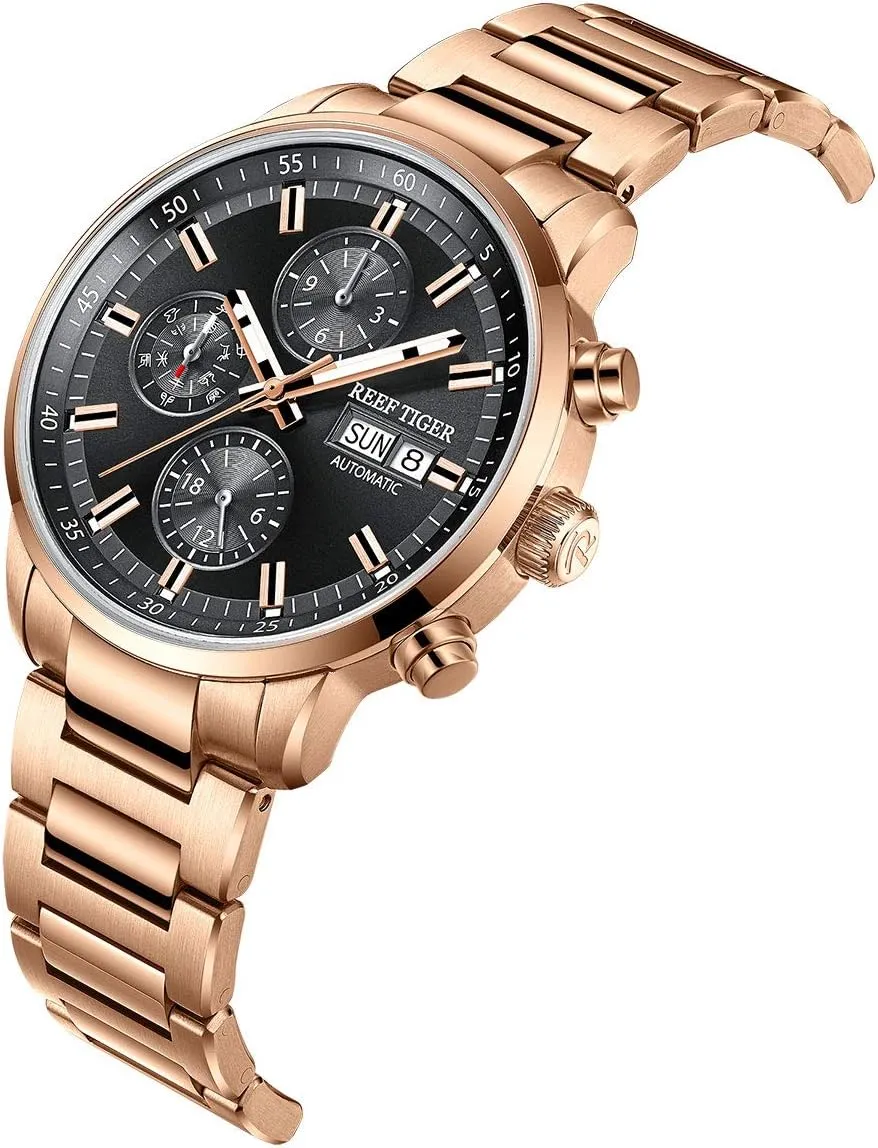 Watches RGA1659 REEF TIGER Rose wingless sahara Gold Automatic Watches Multifunctional Waterproof Men 