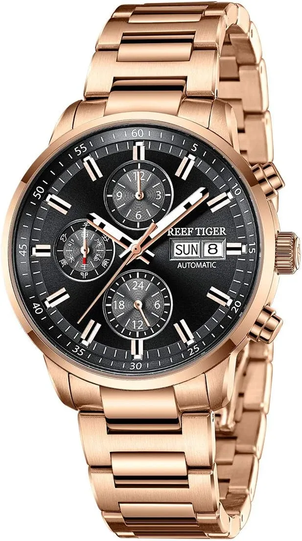 Watches RGA1659 REEF TIGER Rose wingless sahara Gold Automatic Watches Multifunctional Waterproof Men 
