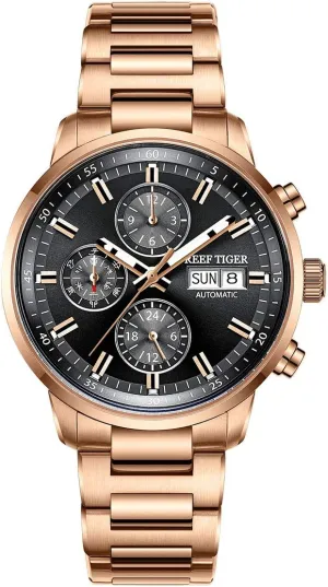 Watches RGA1659 REEF TIGER Rose wingless sahara Gold Automatic Watches Multifunctional Waterproof Men 