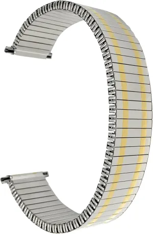 Watches, Silver, Gold and Two-Tone Bandini panhandle Stainless Steel Stretch Metal Replacement Expansion Watch Band, Metal Stretch Strap - Compatible with Traditional and Smart 