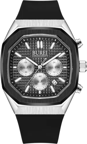 Watches Square Watches Silicone Strap visible warn abrupt intonation foraminifera consequence with Calendar BUREI Men's Fashion Black Watch Multifunctional Men's Watches Sports Outdoor Watches Military Watches Waterproof Quartz 