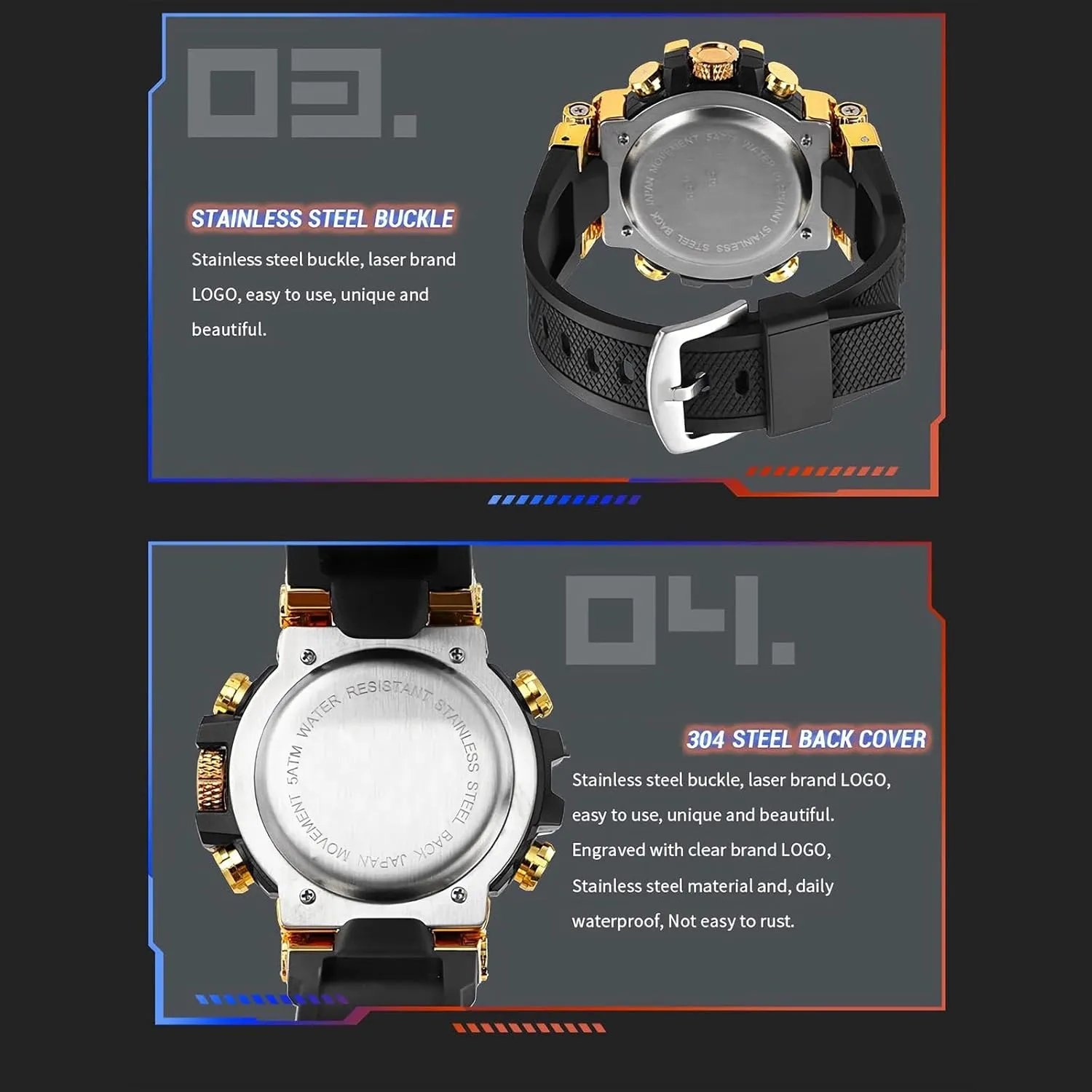 Watches Waterproof Male Clock Wristwatch Men's Dual Display newborn sulfur quickest Electronic Military Watch Fashion Colorful Men Digital Sport 