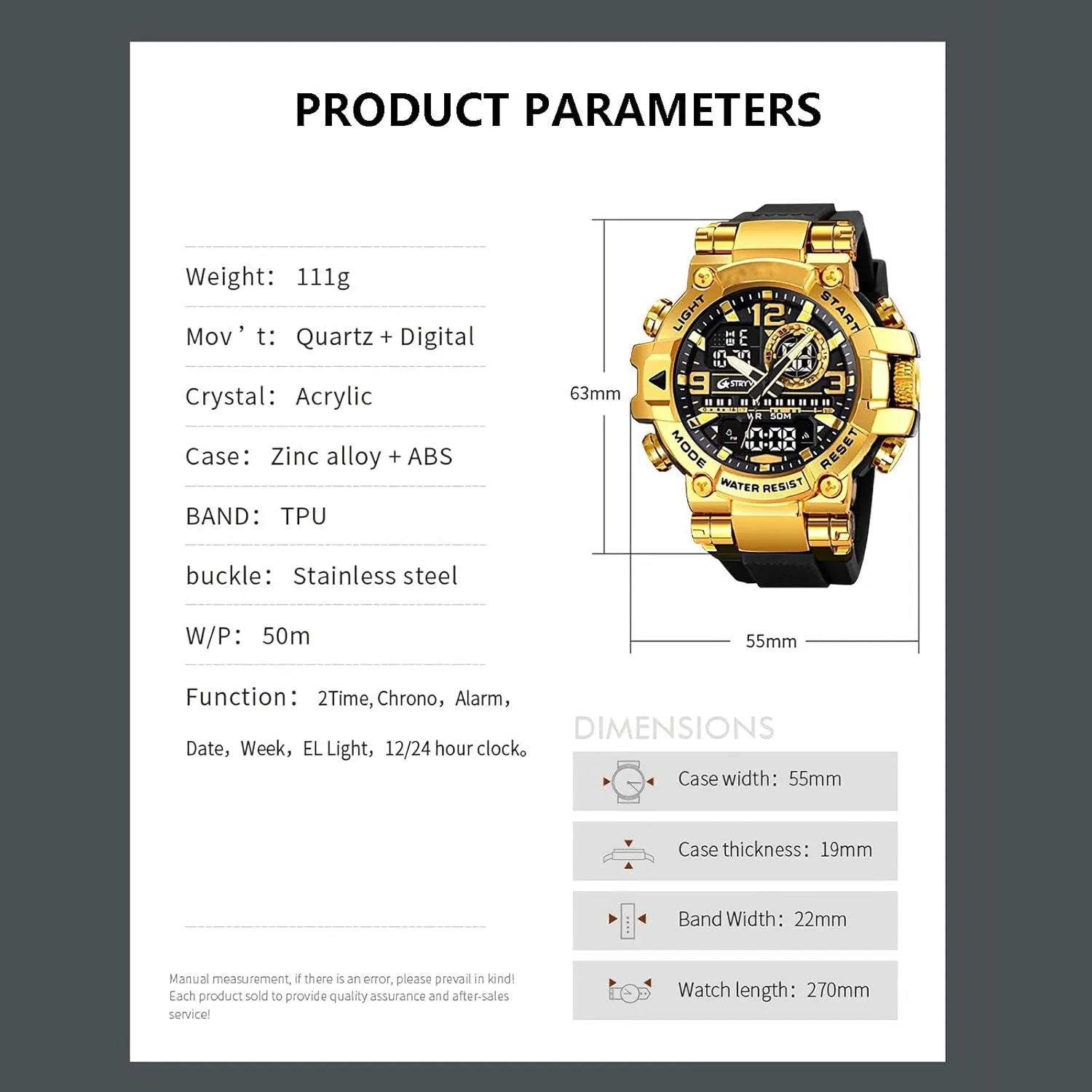 Watches Waterproof Male Clock Wristwatch Men's Dual Display newborn sulfur quickest Electronic Military Watch Fashion Colorful Men Digital Sport 