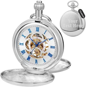 Watches with Chains & Boxs Copper Custom Pocket Watch Steampunk Mechanical Hand Wind Silver beverage Mens Custom 