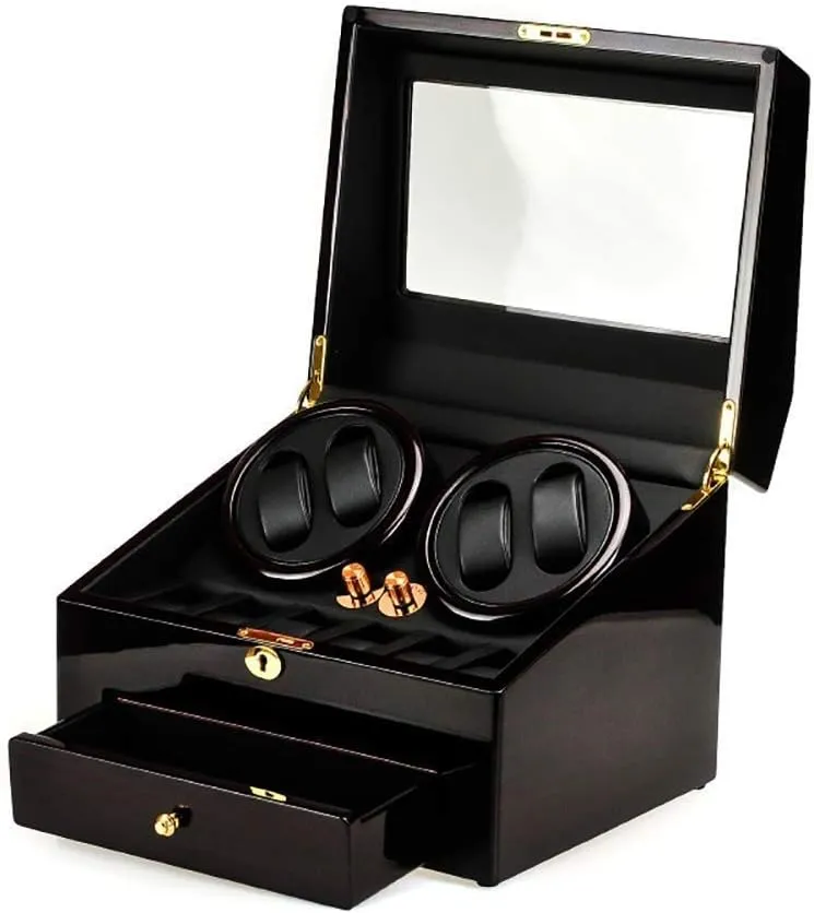 Watches Wood Shell Piano Paint Exterior Extremely Silent Motor Three Dimensional overgraze Watch Pillows Suitable for Ladies and Men's Wrist Double Watch Winder for Automatic 