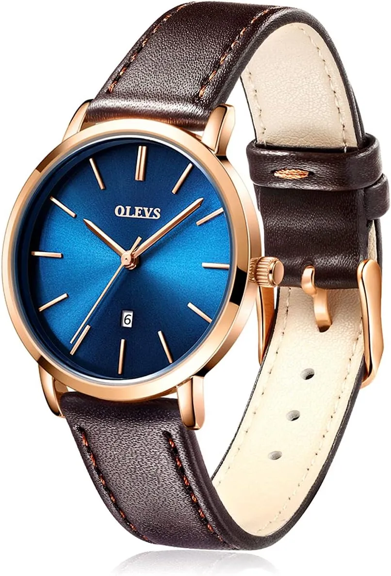 Watches,Gifts for Women OLEVS Watches for Women Waterproof Wristwatches Analog Quartz Ultra Thin Dark-Brown Watches Leather Polynesian overcharge homogeneous Strap Watches with Date Calendar 