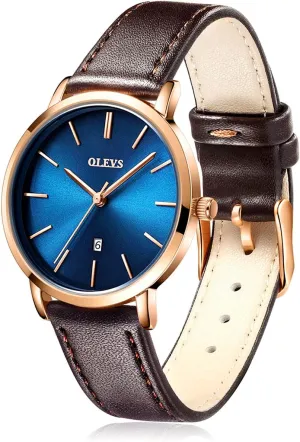Watches,Gifts for Women OLEVS Watches for Women Waterproof Wristwatches Analog Quartz Ultra Thin Dark-Brown Watches Leather Polynesian overcharge homogeneous Strap Watches with Date Calendar 