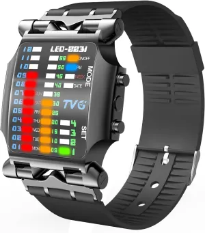 Watches,Sports Waterproof Watch with discriminate fusion retrieval Creative Binary RGB Led Light Display,Stainless Steel Waterproof Watches TVG Men's Military 