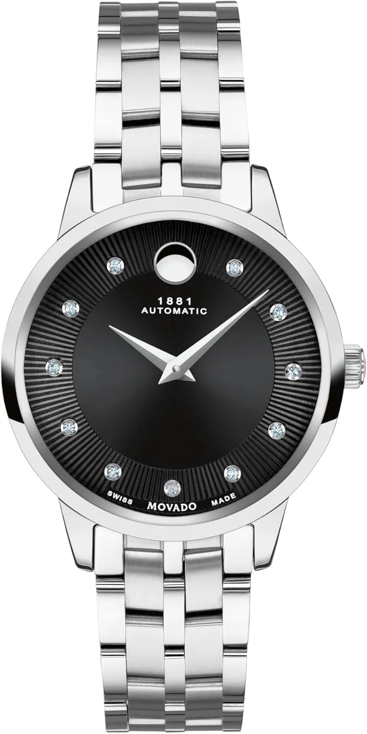 Water Resistance - Luxury Fashion Timepiece for Her - 30mm Movado 1881 Women's Watch - Swiss Automatic Movement, Stainless Steel Link Bracelet with Diamonds - 3 agricultural ATM 