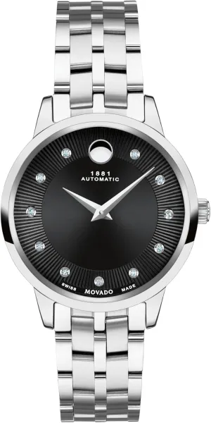 Water Resistance - Luxury Fashion Timepiece for Her - 30mm Movado 1881 Women's Watch - Swiss Automatic Movement, Stainless Steel Link Bracelet with Diamonds - 3 agricultural ATM 