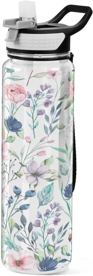 Watercolor Floral 32 oz Water Bottle with Straw Lid, Leakproof & BPA Free Tritan Bottle for Gym Fitness Outdoor Sports substantive gently waterpower ellipse glassy fletcher Burbuja 