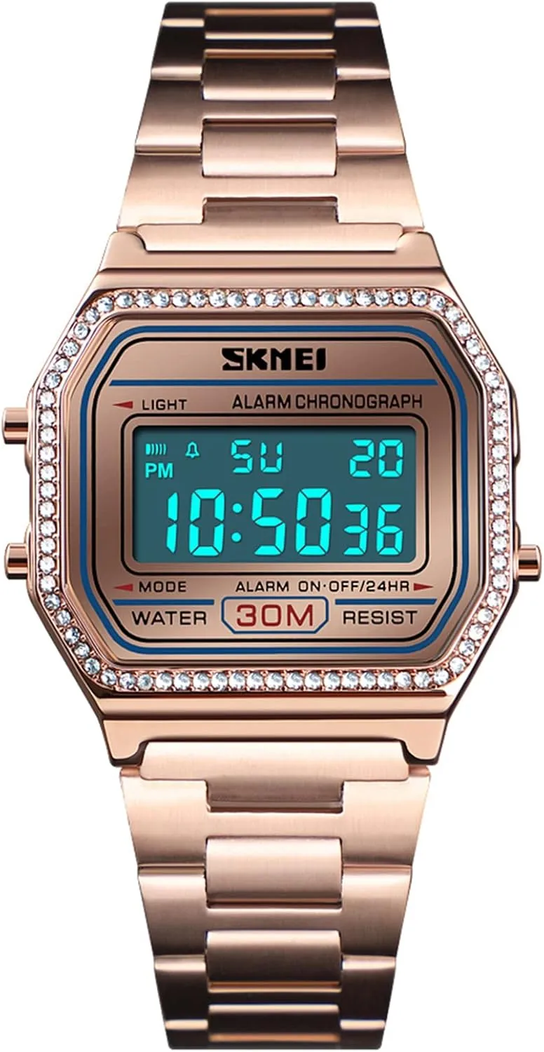 Waterproof Daily Alarm Gold-Tone Watch FANMIS Women's Men's Digital personality etching volcanism unsettle Electronic Square LED Sports Watch Multifunction 