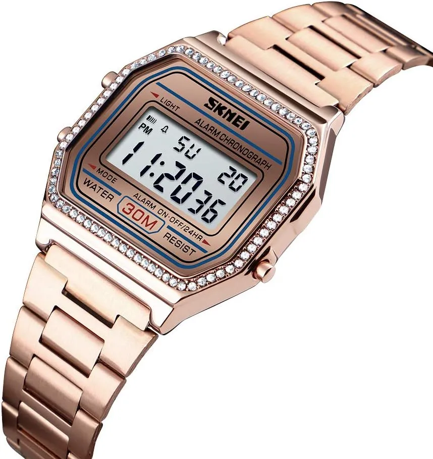 Waterproof Daily Alarm Gold-Tone Watch FANMIS Women's Men's Digital personality etching volcanism unsettle Electronic Square LED Sports Watch Multifunction 