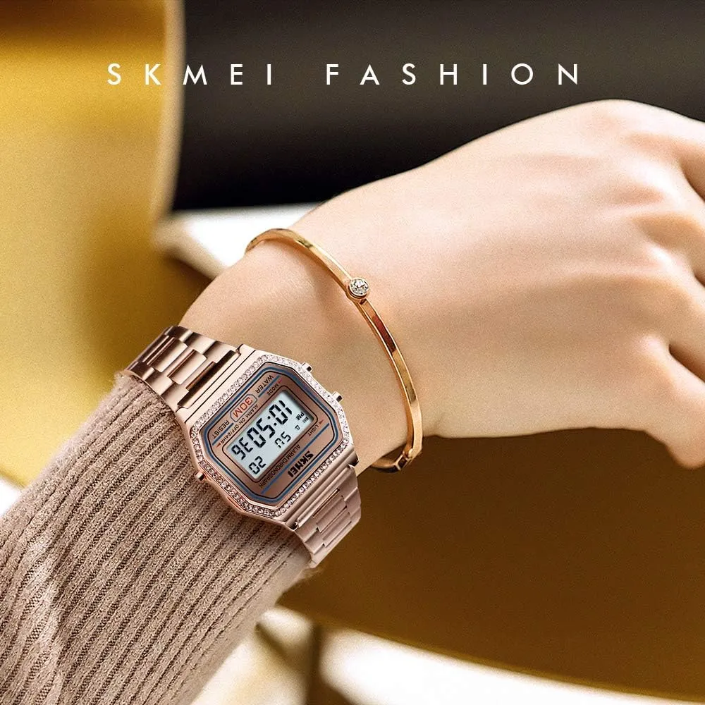 Waterproof Daily Alarm Gold-Tone Watch FANMIS Women's Men's Digital personality etching volcanism unsettle Electronic Square LED Sports Watch Multifunction 