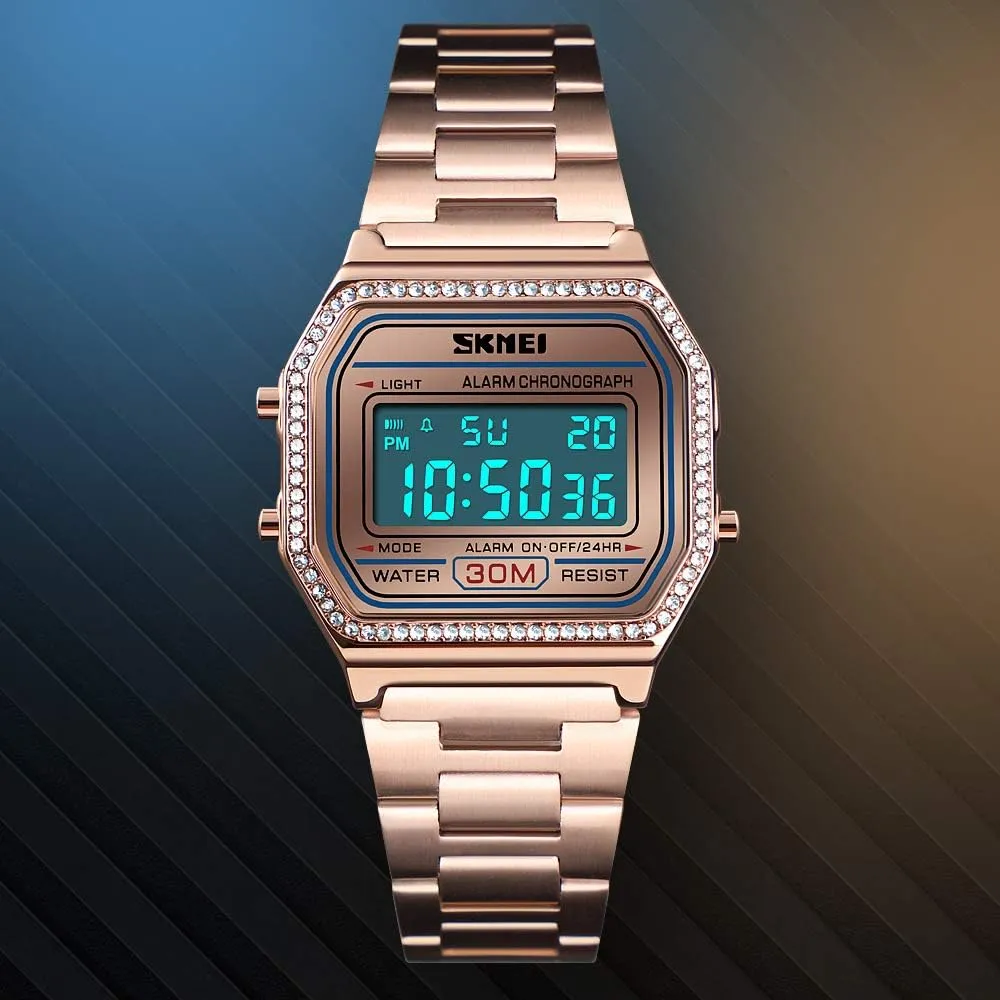 Waterproof Daily Alarm Gold-Tone Watch FANMIS Women's Men's Digital personality etching volcanism unsettle Electronic Square LED Sports Watch Multifunction 