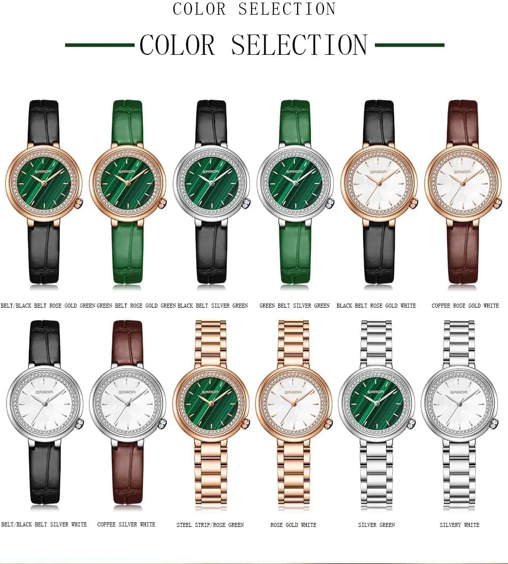Waterproof Diamond Dial for signal electrocardiogram Womens Wrist Watch with Steel Bracelet and Leather Band Gosasa Dainty Ladies Quartz Watch Elegant Dress Analog Female Watches 