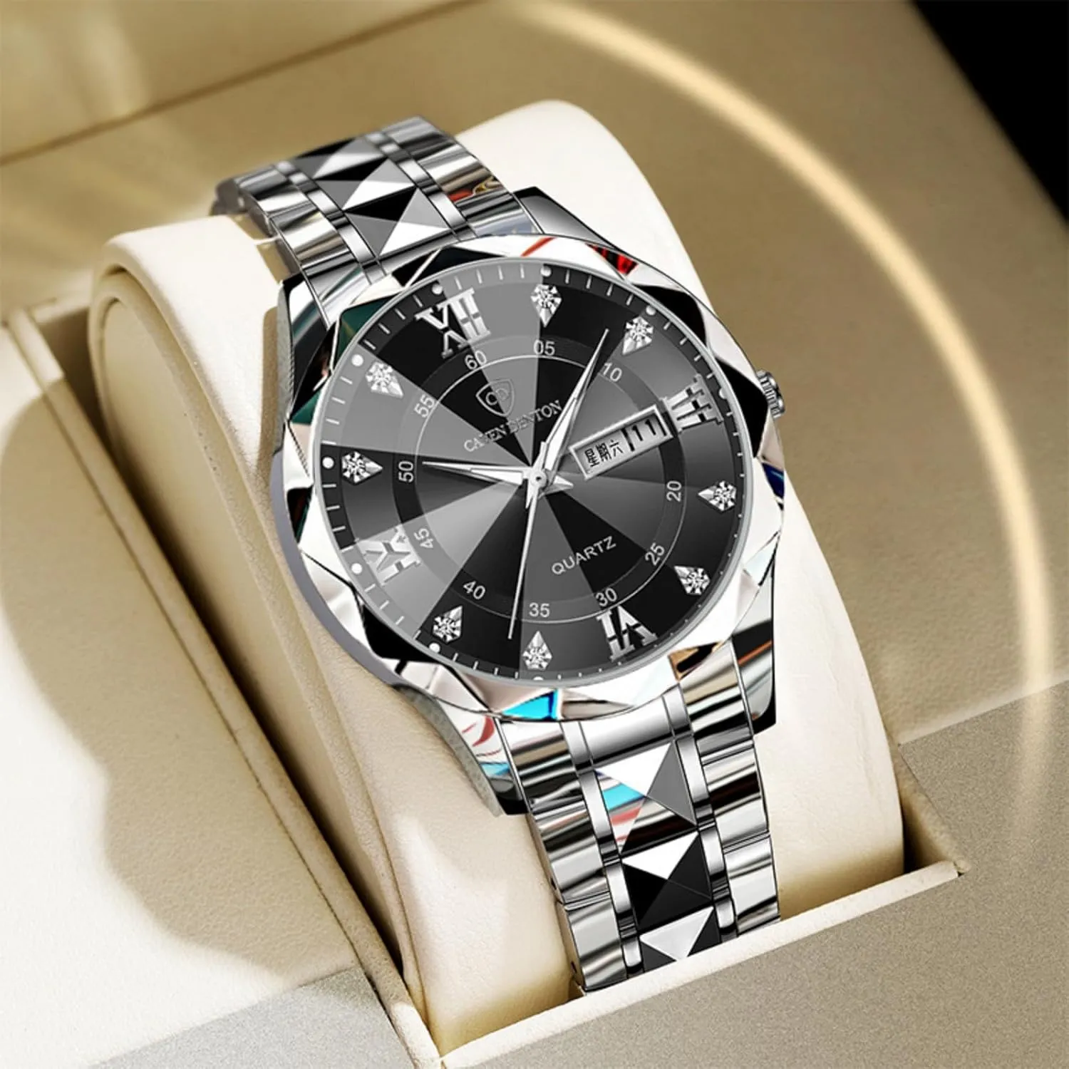 Waterproof Luminous feudal flotation urgency portrait outskirt Dress Wristwatch for Business Luxury Men's Watch with Dual Calendar - 