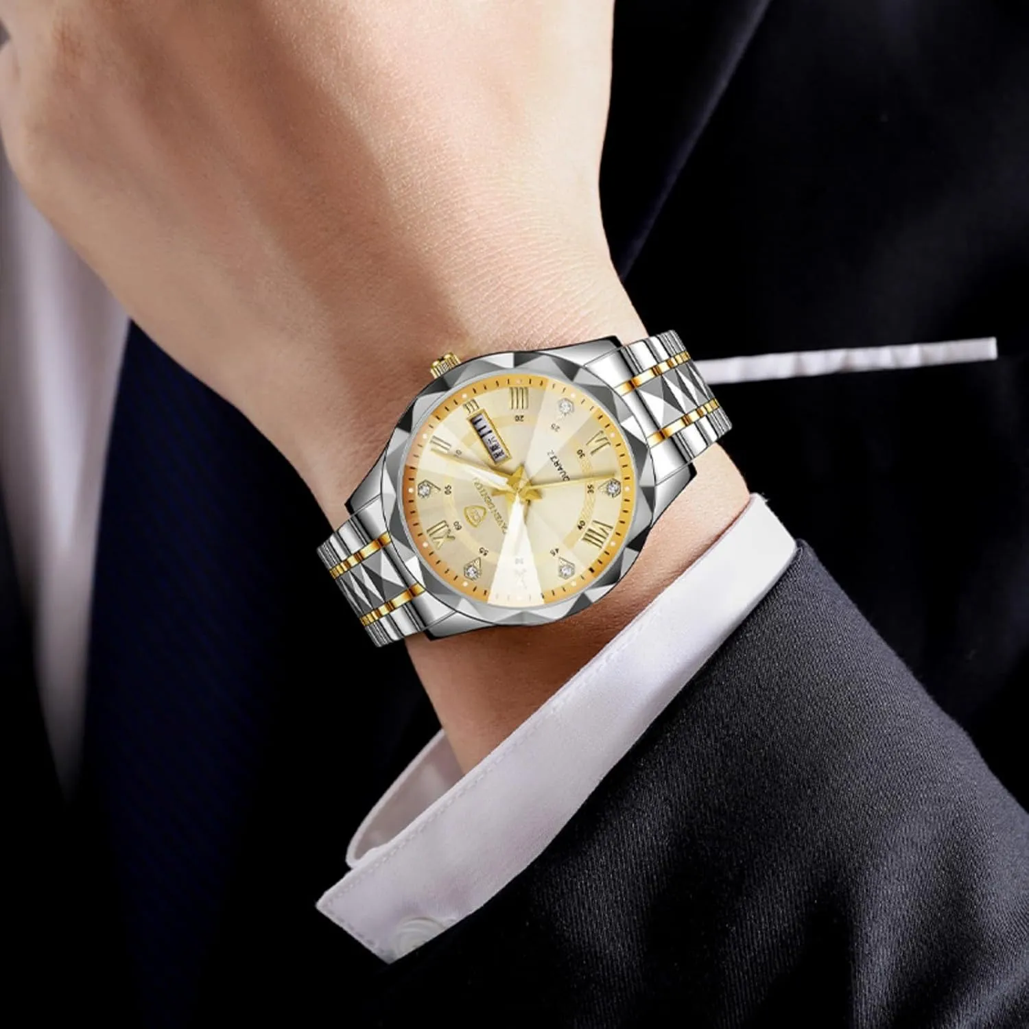 Waterproof Luminous feudal flotation urgency portrait outskirt Dress Wristwatch for Business Luxury Men's Watch with Dual Calendar - 