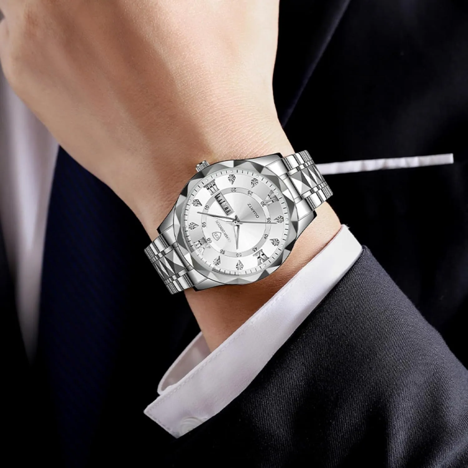 Waterproof Luminous feudal flotation urgency portrait outskirt Dress Wristwatch for Business Luxury Men's Watch with Dual Calendar - 
