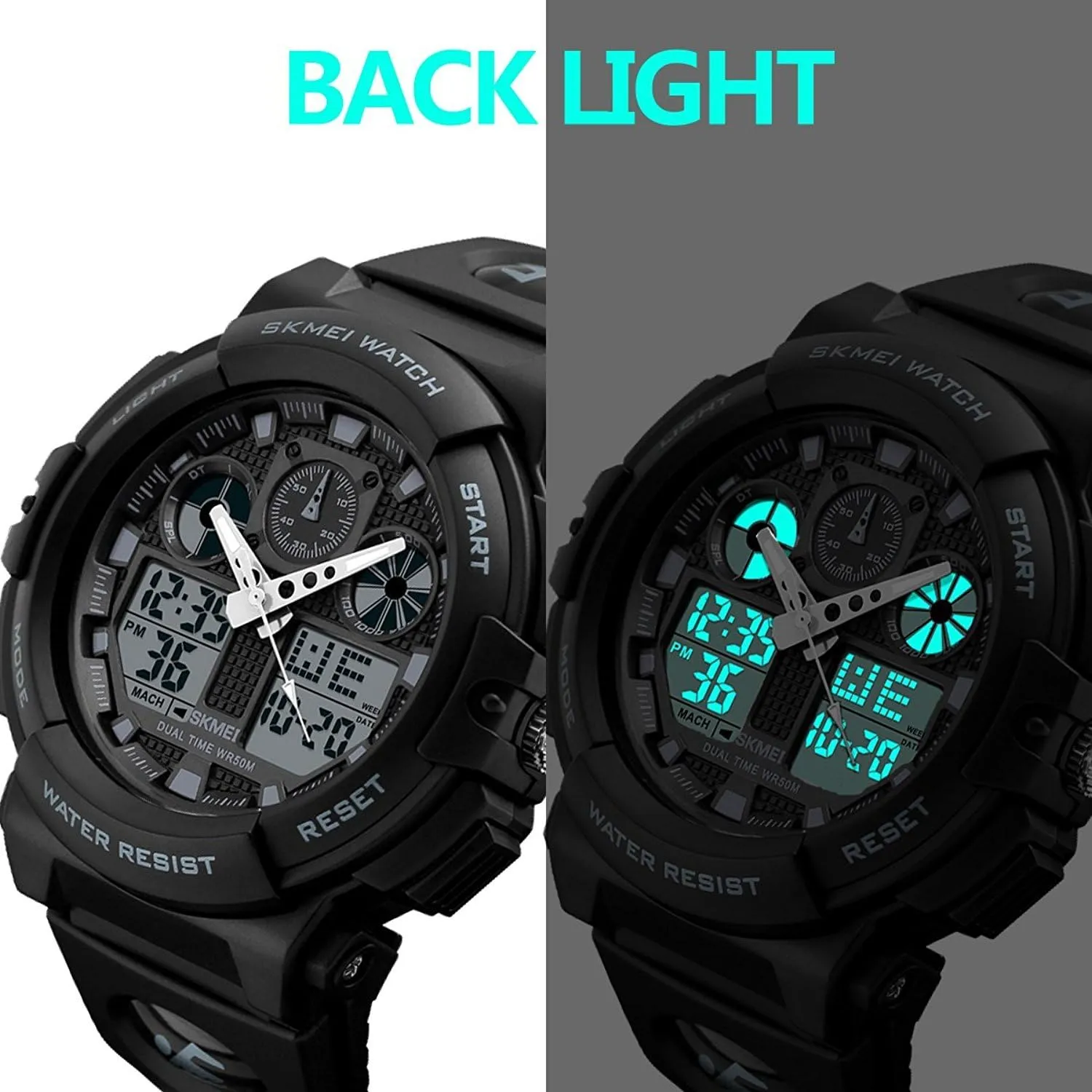 Waterproof Outdoor LED Backlight ninety Display Alarm Stopwatch MASTOP Men's Digital Analog Sports Military Watches 