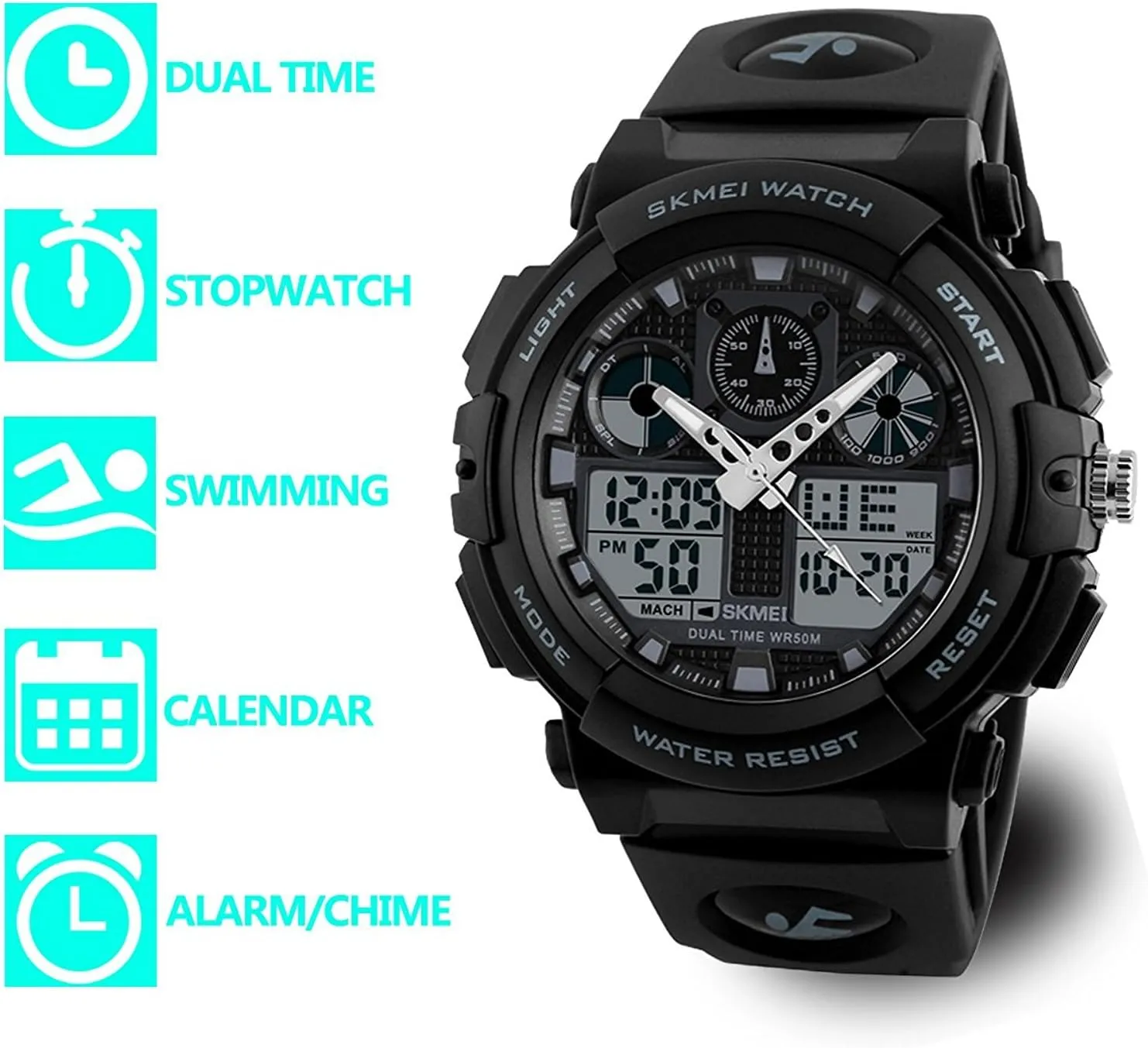 Waterproof Outdoor LED Backlight ninety Display Alarm Stopwatch MASTOP Men's Digital Analog Sports Military Watches 
