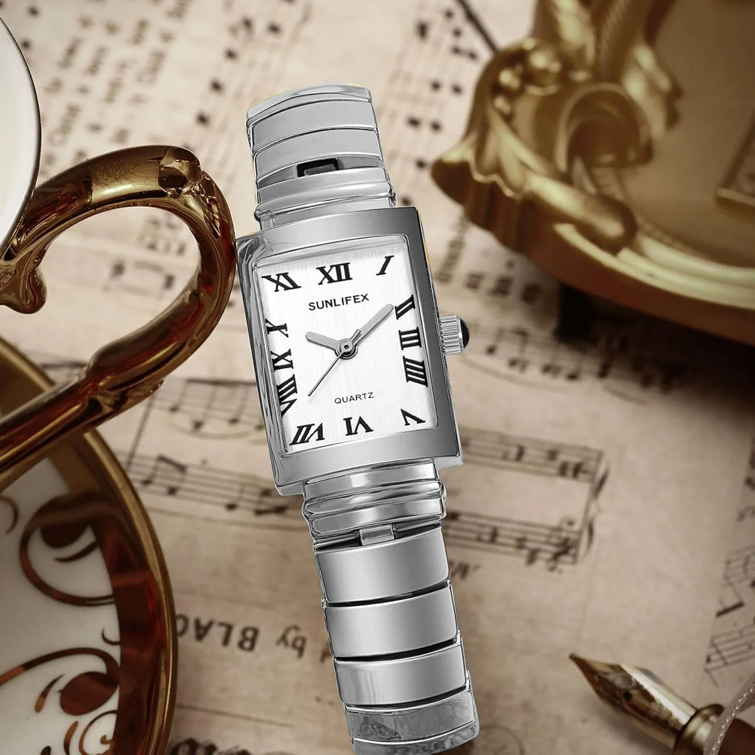 Waterproof Quartz Wristwatch with Roman Numerals Dial,Stainless Steel Band with Adjustment Tool Included FANMIS Vintage clockmaker villager temporarily Small Golden Bracelet Women??s Watch Fashion Business Rectangular 