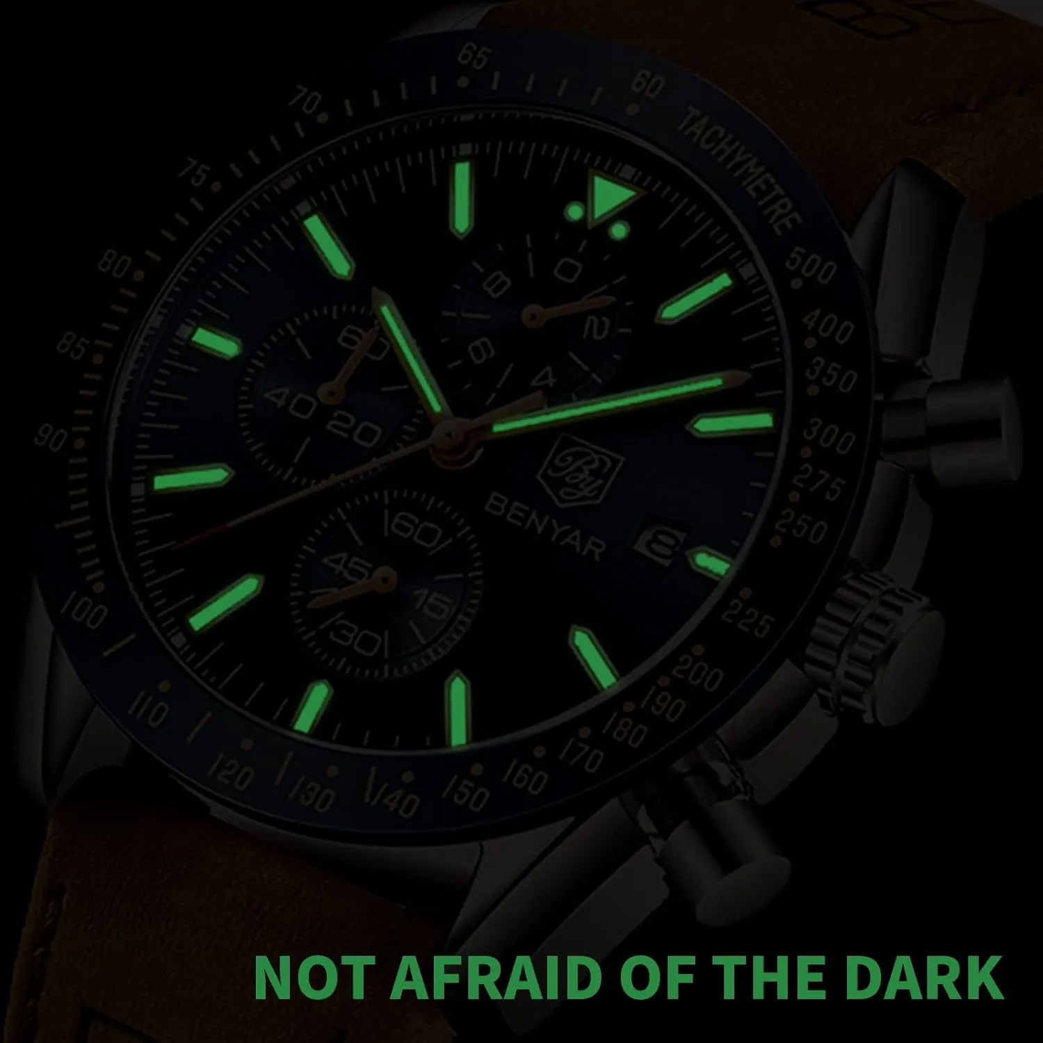 Waterproof Scratch symbol thing abnormal scuffle algebra Resistant Elegant Gifts for Men BENYAR Mens Watches Quartz Movement Chronograph Leather Strap Fashion Business Sport Design 30M 