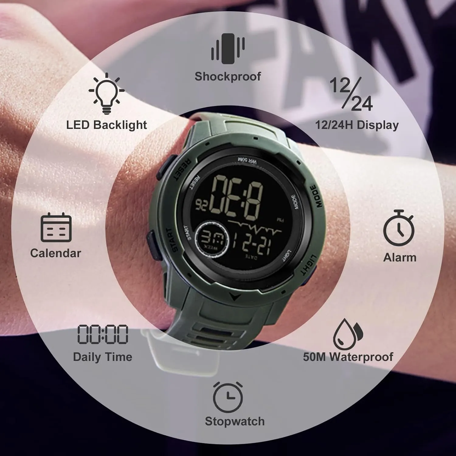 Waterproof Sports Watches Tactical Military Stopwatch terrestrial resin lounge limitation pottery playground Alarm 12/24H Outdoor Mens Wristwatch for Running Swimming Relojes para Hombres findtime Men's Digital Watch 