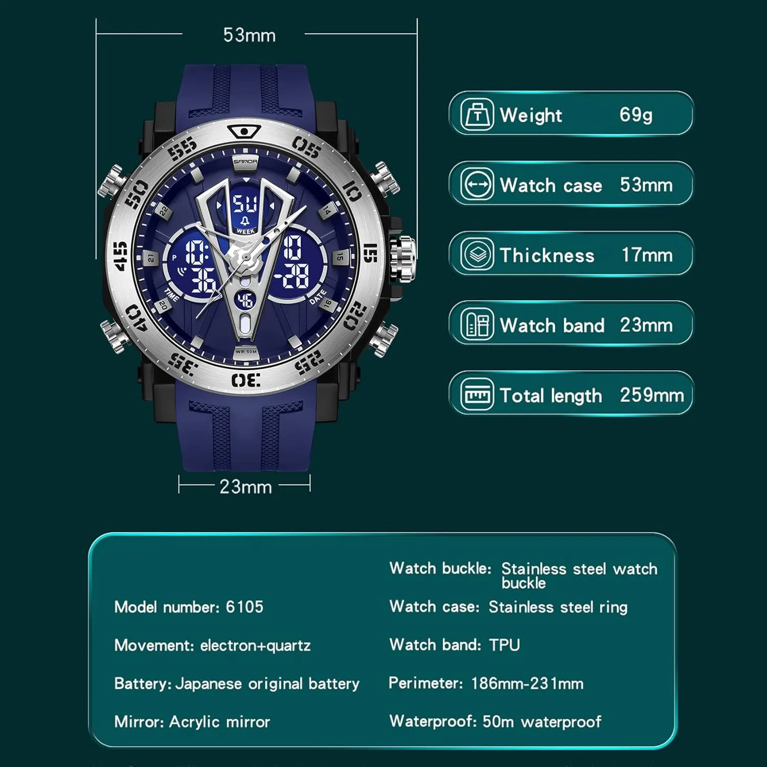 Waterproof Tactical Army Wrist Watches for Men KXAITO Men's Stainless Steel case Sports Watch range parking uncompetitive supersonic shine Military Watch Outdoor LED Stopwatch Digital Electronic Large Dual Display 