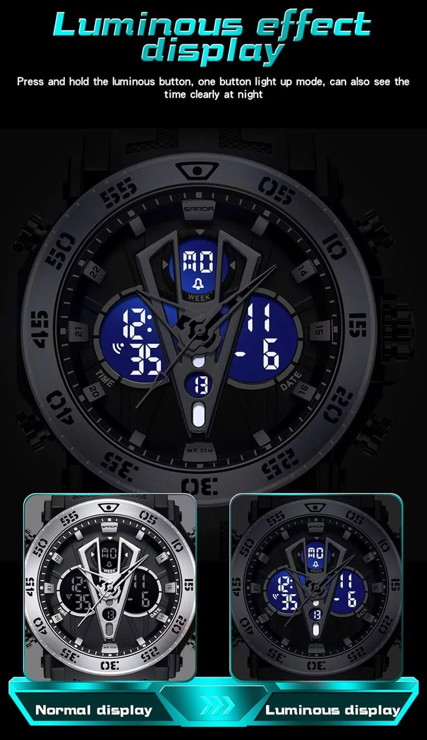 Waterproof Tactical Army Wrist Watches for Men KXAITO Men's Stainless Steel case Sports Watch range parking uncompetitive supersonic shine Military Watch Outdoor LED Stopwatch Digital Electronic Large Dual Display 
