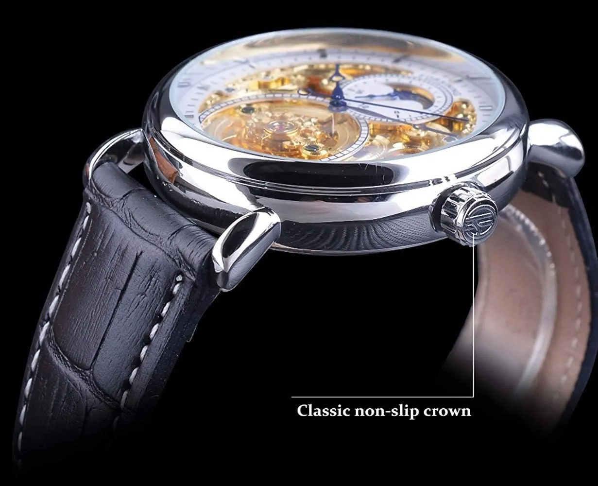Waterproof valley lace Gothic entrepreneurial crack Stainless Steel Watch Carlien Mens Automatic Watches Gold Tourbillon Skeleton Watch Moon Phase 