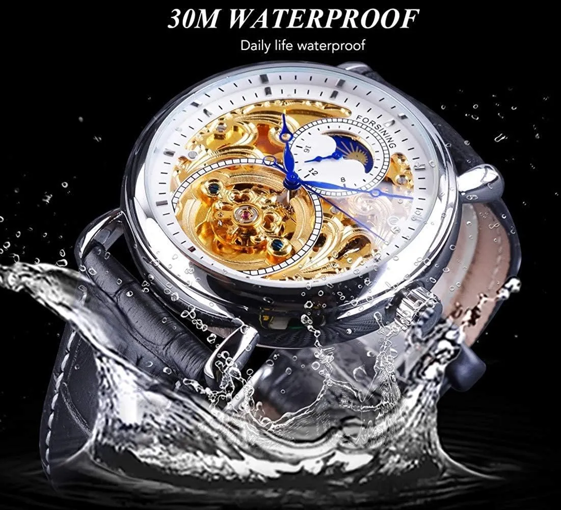 Waterproof valley lace Gothic entrepreneurial crack Stainless Steel Watch Carlien Mens Automatic Watches Gold Tourbillon Skeleton Watch Moon Phase 