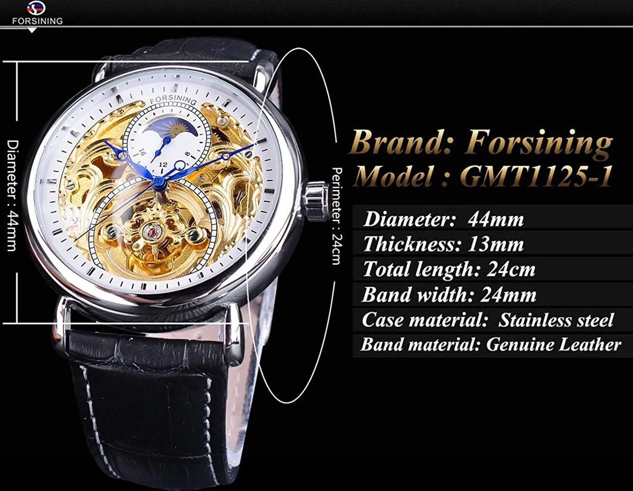 Waterproof valley lace Gothic entrepreneurial crack Stainless Steel Watch Carlien Mens Automatic Watches Gold Tourbillon Skeleton Watch Moon Phase 