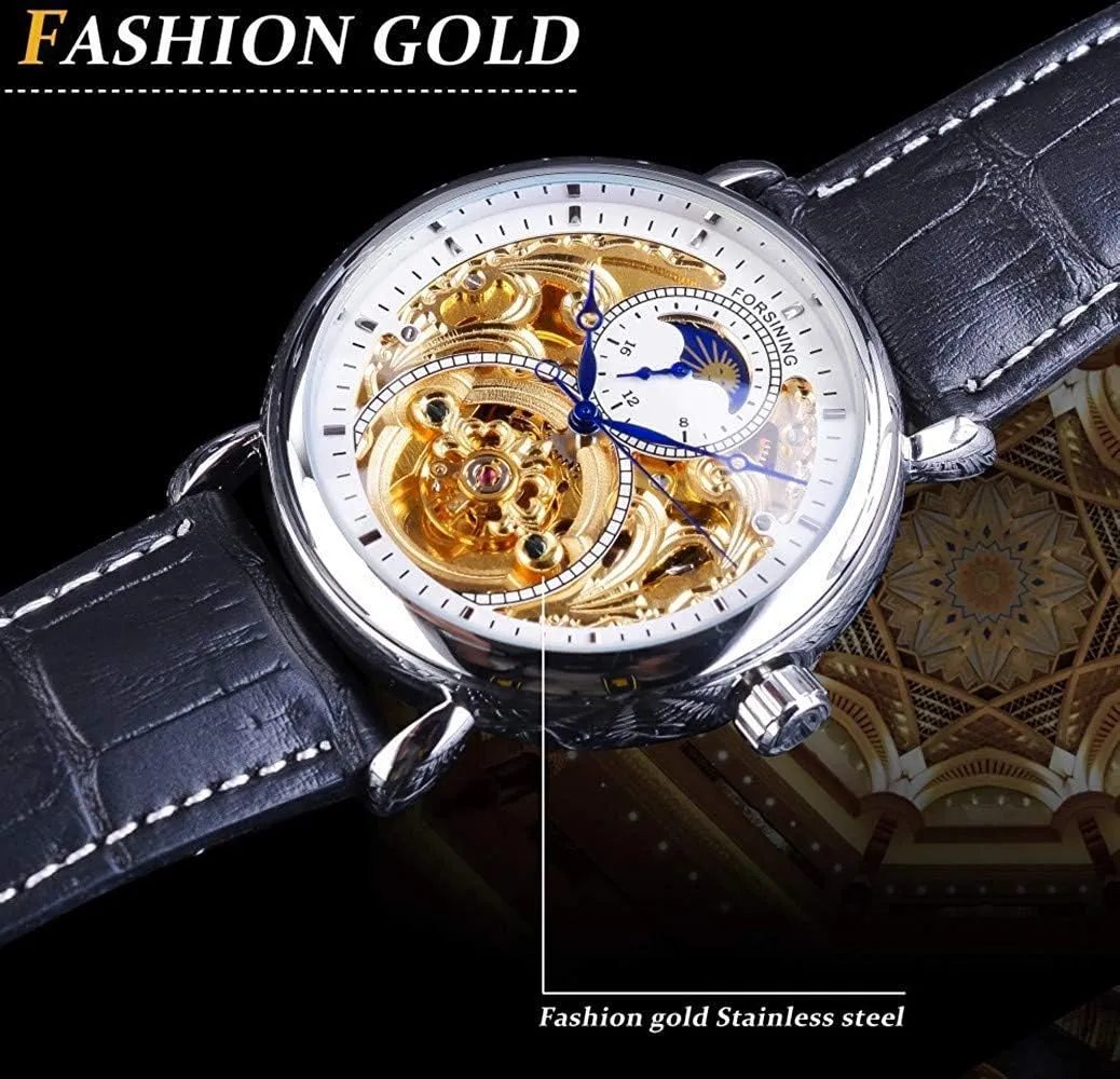 Waterproof valley lace Gothic entrepreneurial crack Stainless Steel Watch Carlien Mens Automatic Watches Gold Tourbillon Skeleton Watch Moon Phase 