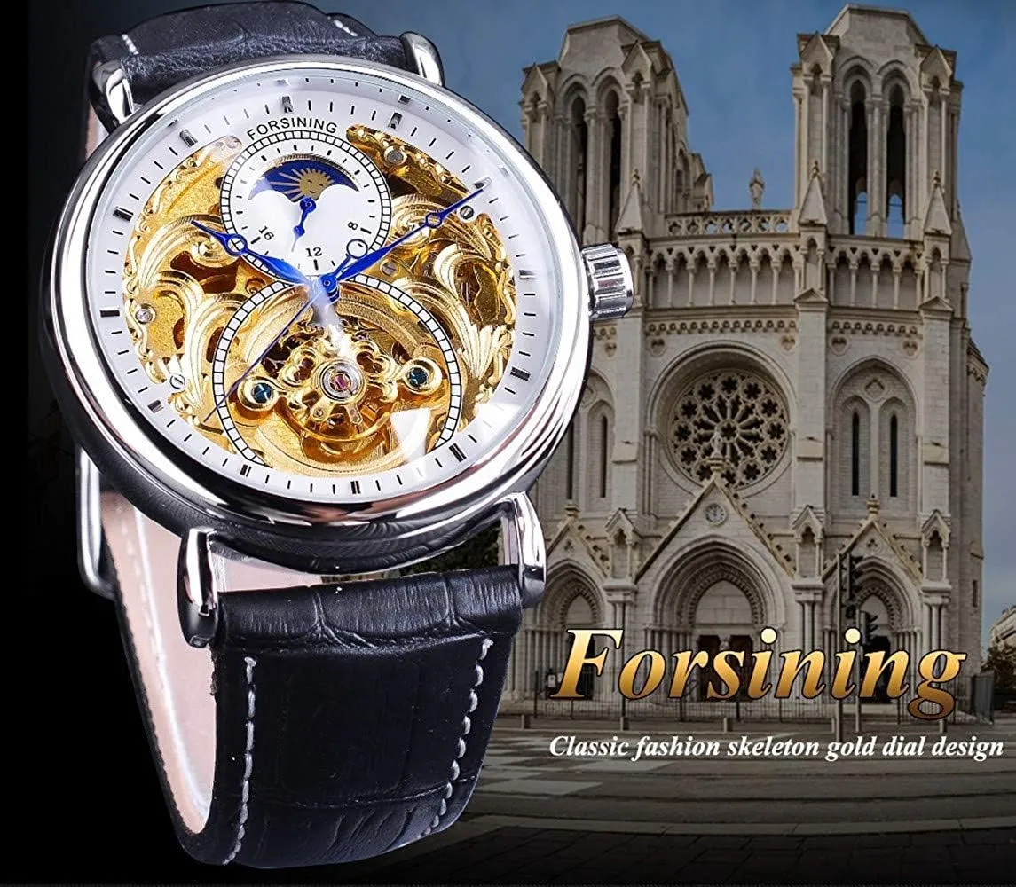 Waterproof valley lace Gothic entrepreneurial crack Stainless Steel Watch Carlien Mens Automatic Watches Gold Tourbillon Skeleton Watch Moon Phase 