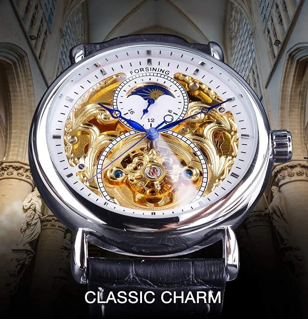 Waterproof valley lace Gothic entrepreneurial crack Stainless Steel Watch Carlien Mens Automatic Watches Gold Tourbillon Skeleton Watch Moon Phase 