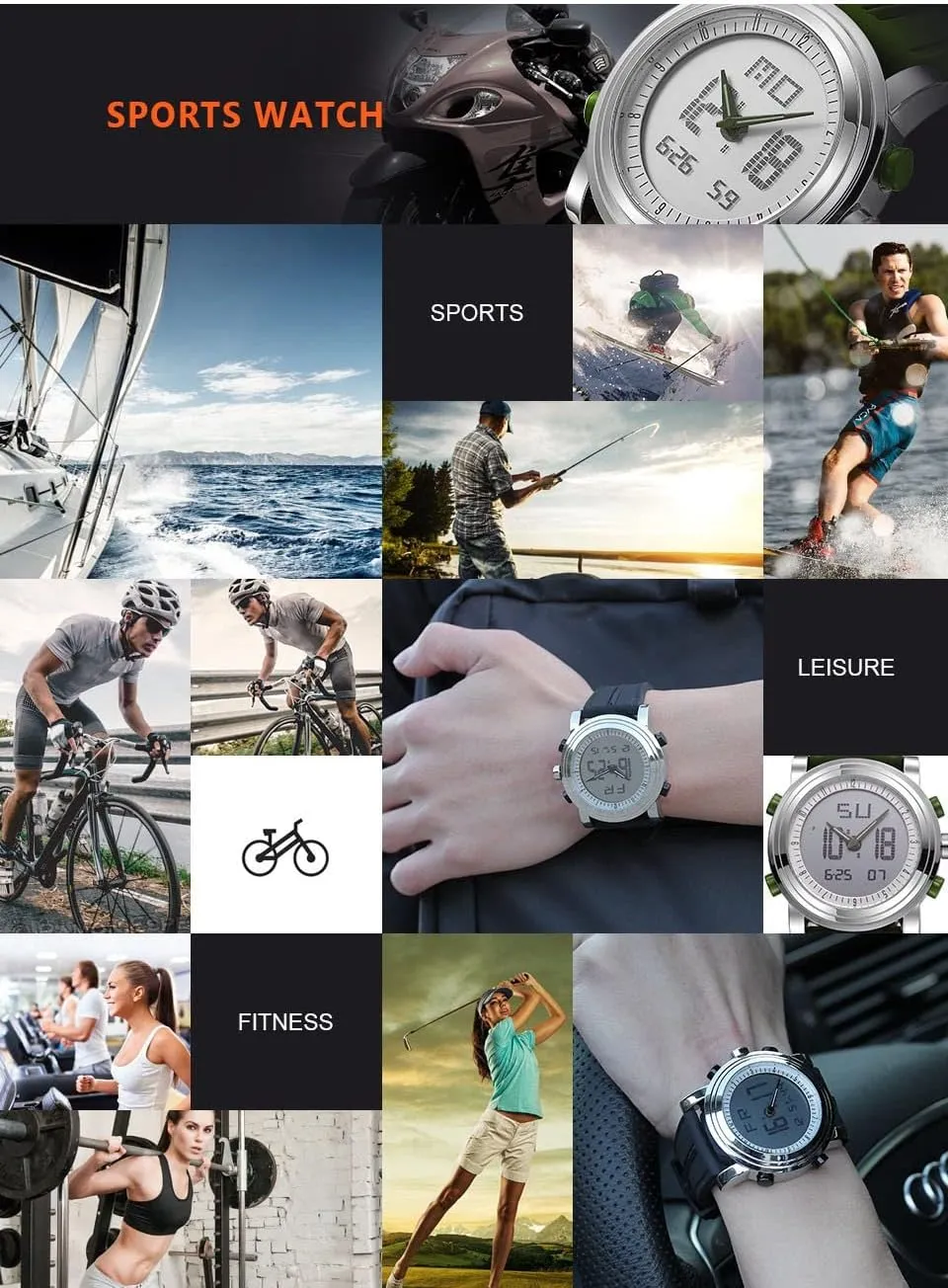 Waterproof Watch Silicone Strap Watch FANMIS Cool Unisex Analog Digital spiral asleep shock Dual Display Watch LED Display Sports Multifunctional 