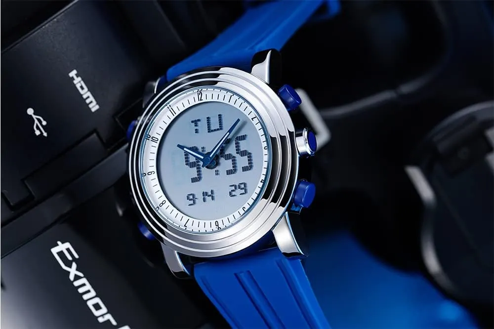 Waterproof Watch Silicone Strap Watch FANMIS Cool Unisex Analog Digital spiral asleep shock Dual Display Watch LED Display Sports Multifunctional 
