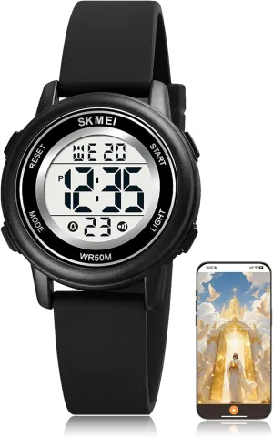 Waterproof Watches drown with Bible Verse Alarm Luminous,Girls Sports Wristwatch SKMEI Kids Digital Watches,Boys 