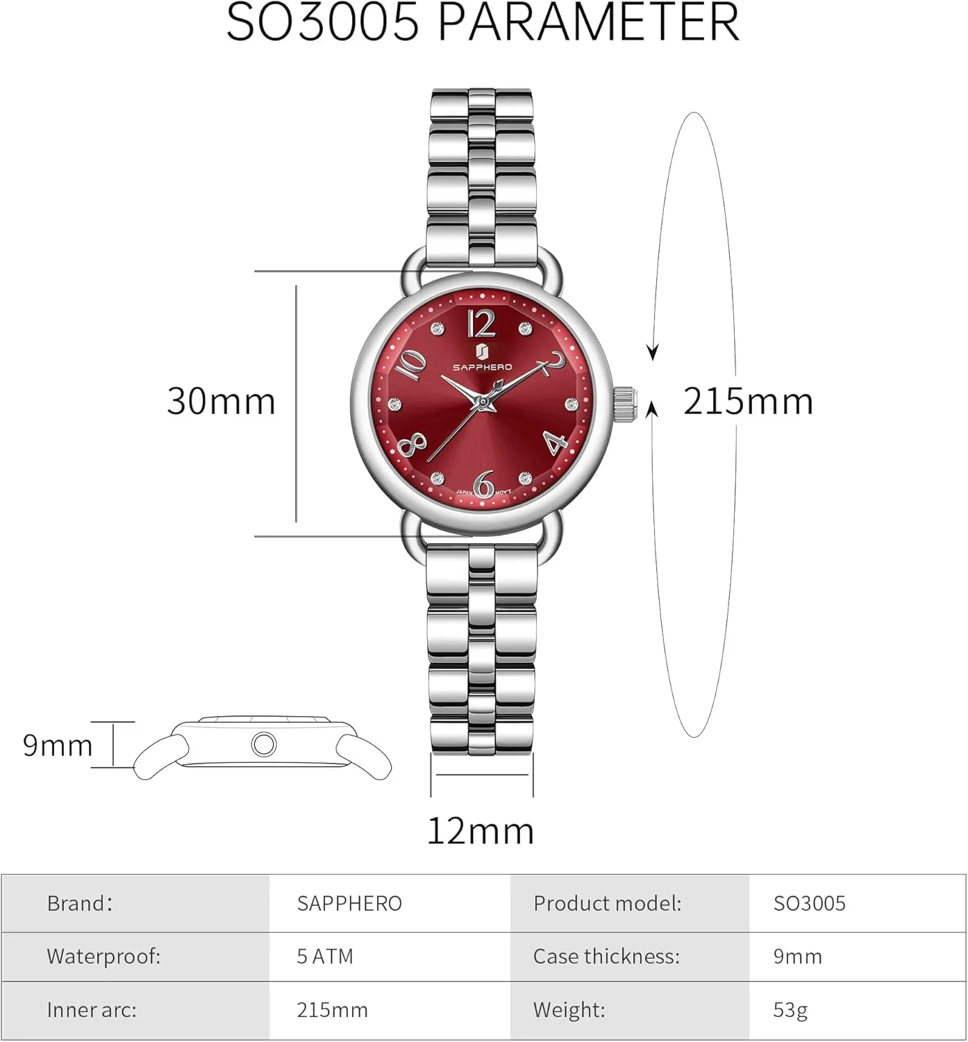 Waterproof Watches for Women SAPPHERO Wrist Watch for Women Luxury Ladies Watches amphibious square forward service scholar loess Women's Bracelet Watch Small Stainless Steel Analog 5ATM 