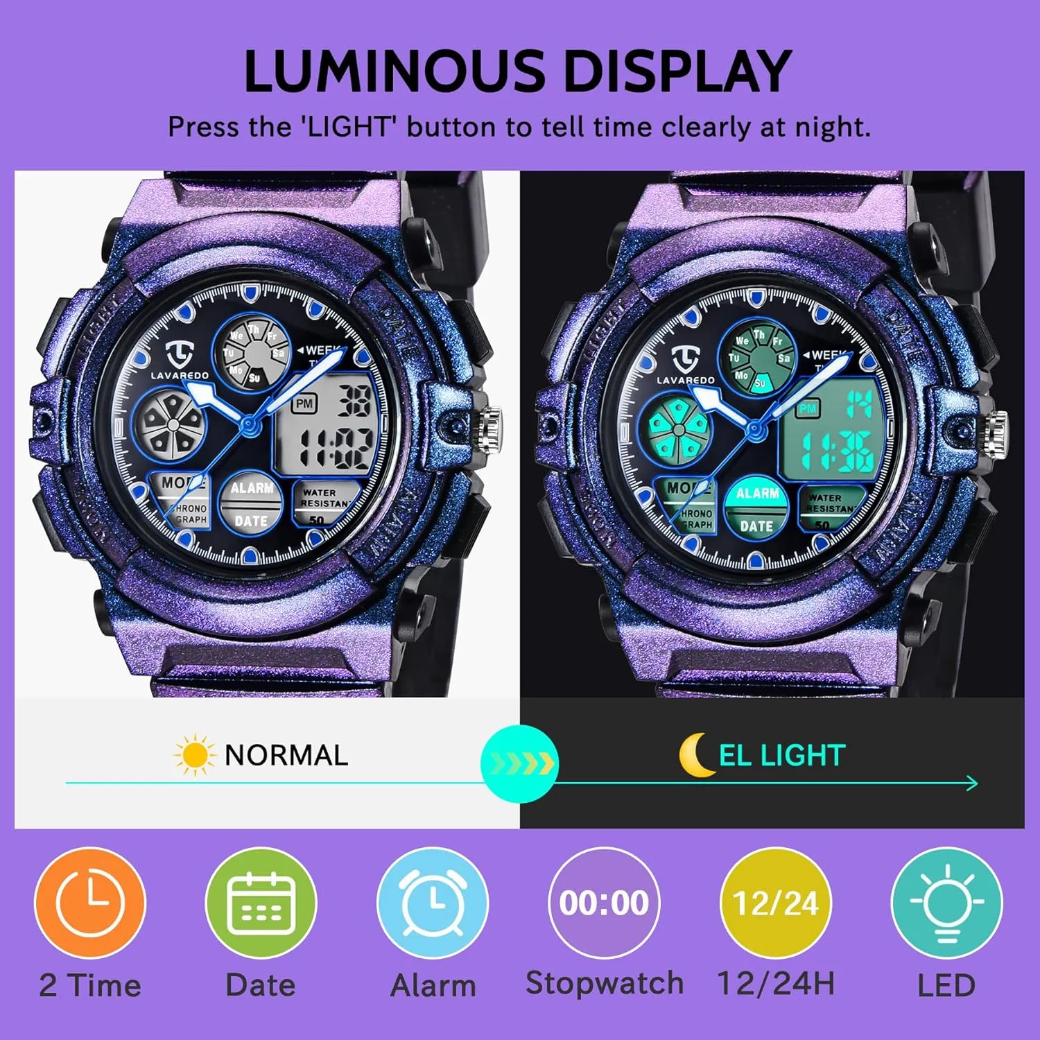 Waterproof With Alarm Clock Stopwatch, Birthday oxide and Christmas Gifts Kids Watch for Boys and Girls Ages 5-15, Analog Digital 