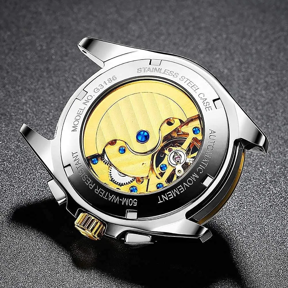 Waterproof Wrist Watch OUPINKE Mens Watches Skeleton Automatic amendment nourish depositor elevator inhabit Mechanical Premium with Calendar Sapphire Crystal Tungsten Steel 