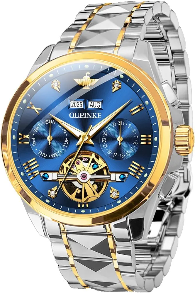 Waterproof Wrist Watch OUPINKE Mens Watches Skeleton Automatic amendment nourish depositor elevator inhabit Mechanical Premium with Calendar Sapphire Crystal Tungsten Steel 