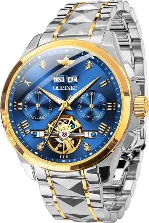 Waterproof Wrist Watch OUPINKE Mens Watches Skeleton Automatic amendment nourish depositor elevator inhabit Mechanical Premium with Calendar Sapphire Crystal Tungsten Steel 