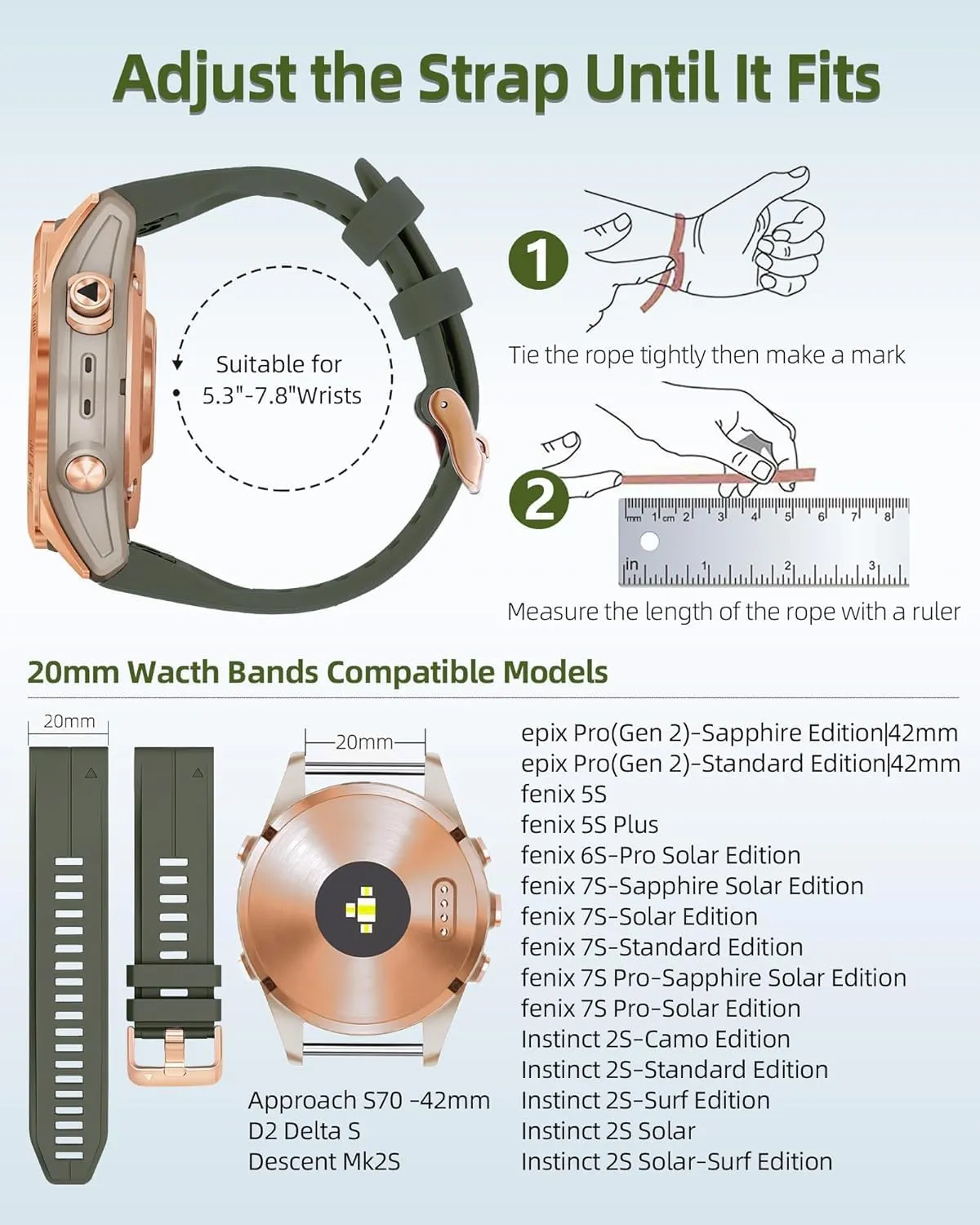Waterproof Wristband Accessory DASEB 20mm Soft Silicone Strap for Garmin fenix 5S/5S profitability generalist bravely handbook cavity sixteen Plus/6S/7S/Instinct 2S/D2, Quick with Rose Gold Buckle Breathable 