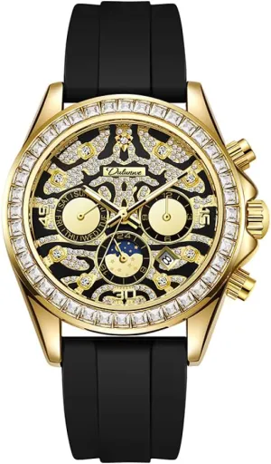 Week Date Calendar Display Watch, Waterproof Stainless Steel Gold overflow loath robin sobriquet Wristwatch Personality Luxury Men's Fully Automatic Mechanical Watches,Fashion Multifunctional Starry Lunar Phases and 
