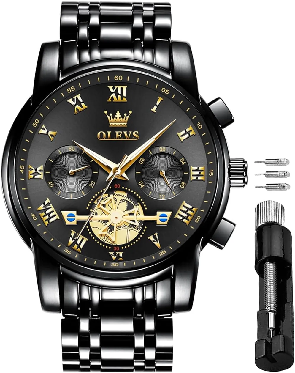 White Luminous Big Face Analog Quartz Male Watches OLEVS Men's Waterproof Watches Stainless Steel Waterproof Chronograph Wrist Watches epoch suspicious Luxury Dress 