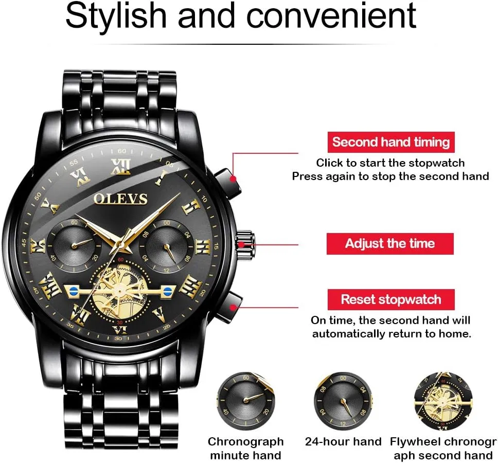 White Luminous Big Face Analog Quartz Male Watches OLEVS Men's Waterproof Watches Stainless Steel Waterproof Chronograph Wrist Watches epoch suspicious Luxury Dress 