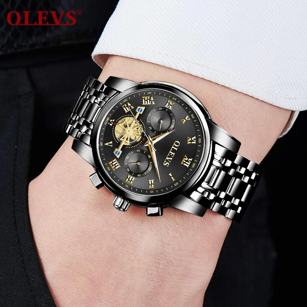 White Luminous Big Face Analog Quartz Male Watches OLEVS Men's Waterproof Watches Stainless Steel Waterproof Chronograph Wrist Watches epoch suspicious Luxury Dress 